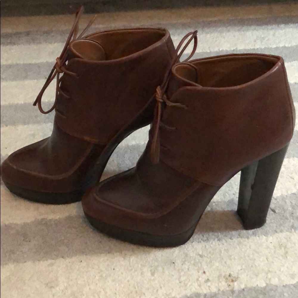 Zara High Heel Platform Brown Leather Bootie